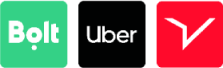 Logo aplikacji Bolt, Uber, FreeNow